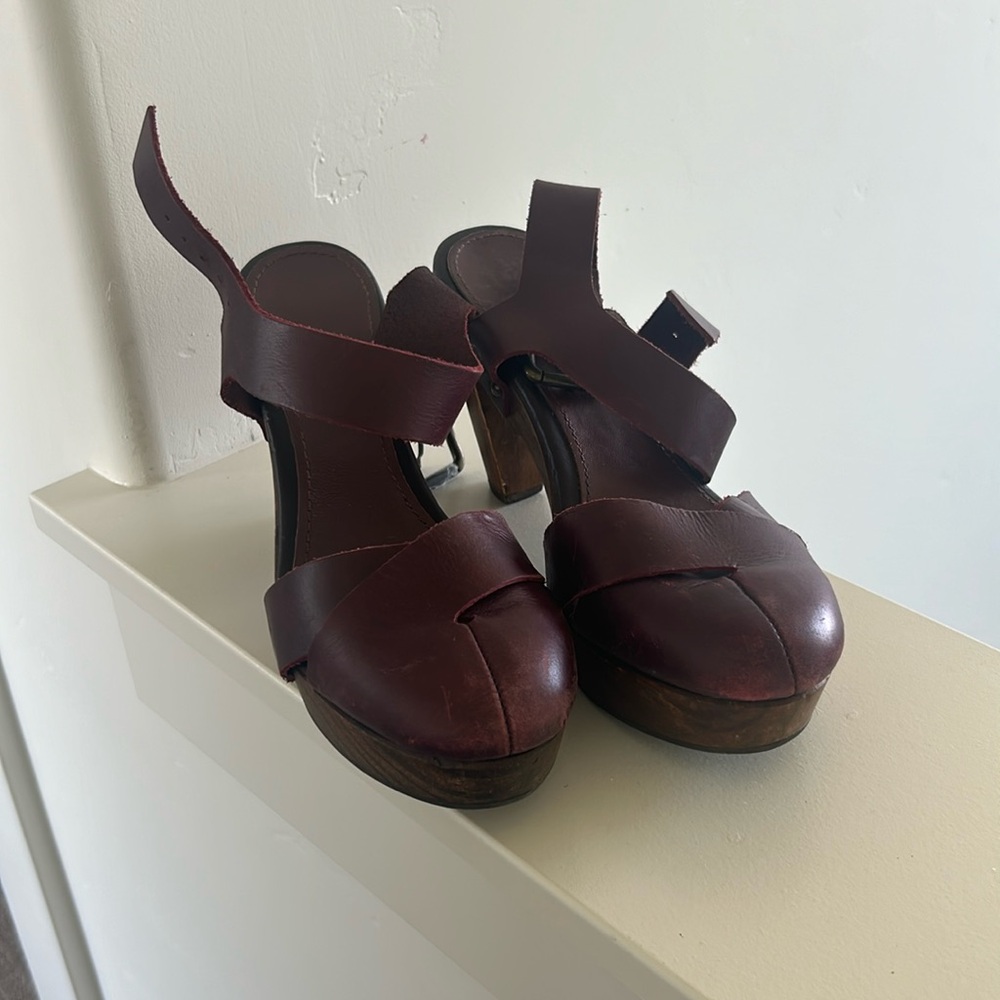 Zara leather and wood heels